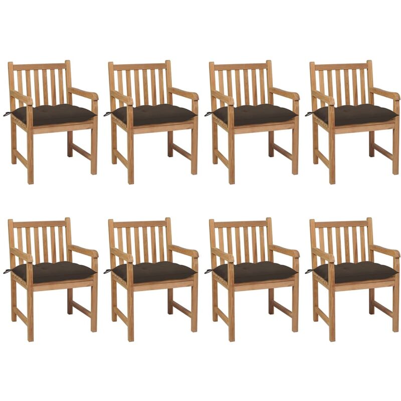

Sillas de jardín 8 uds madera maciza de teca cojines taupé - Marrón - Youthup