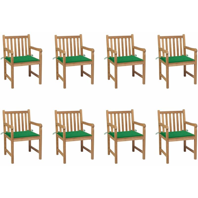 

YOUTHUP Sillas de jardín 8 uds madera maciza de teca cojines verde - Marrón