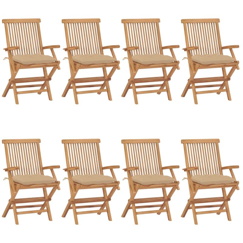 

Sillas de jardín 8 uds madera maciza de teca con cojines beige - Marrón - Youthup