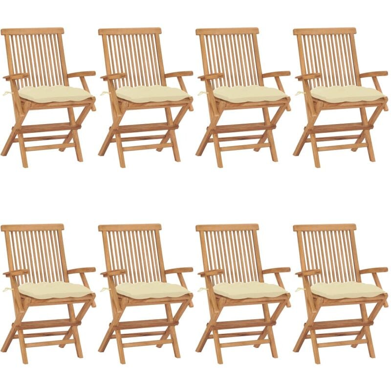 

Sillas de jardín 8 uds madera maciza de teca con cojines crema - Marrón - Youthup