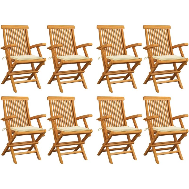 

Sillas de jardín 8 uds madera maciza de teca con cojines crema - Marrón - Youthup