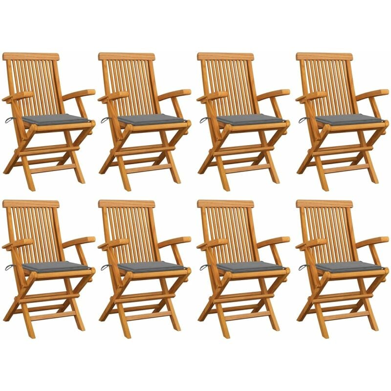 

Sillas de jardín 8 uds madera maciza de teca con cojines grises - Marrón - Youthup