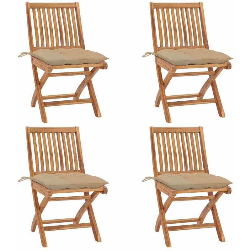 

Sillas de jardín plegables 4 uds madera maciza teca con cojines - Marrón - Youthup