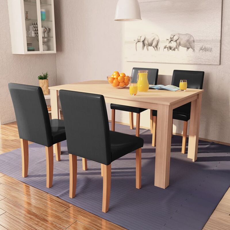 

Sillas y mesa comedor 5 piezas roble y cuero artificial negro - Marrón - Youthup