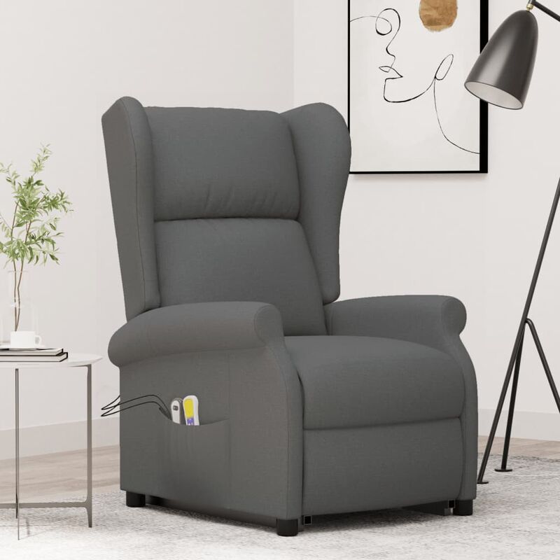 

Sillón de masaje con sistema de elevación tela gris oscuro - Gris - Youthup