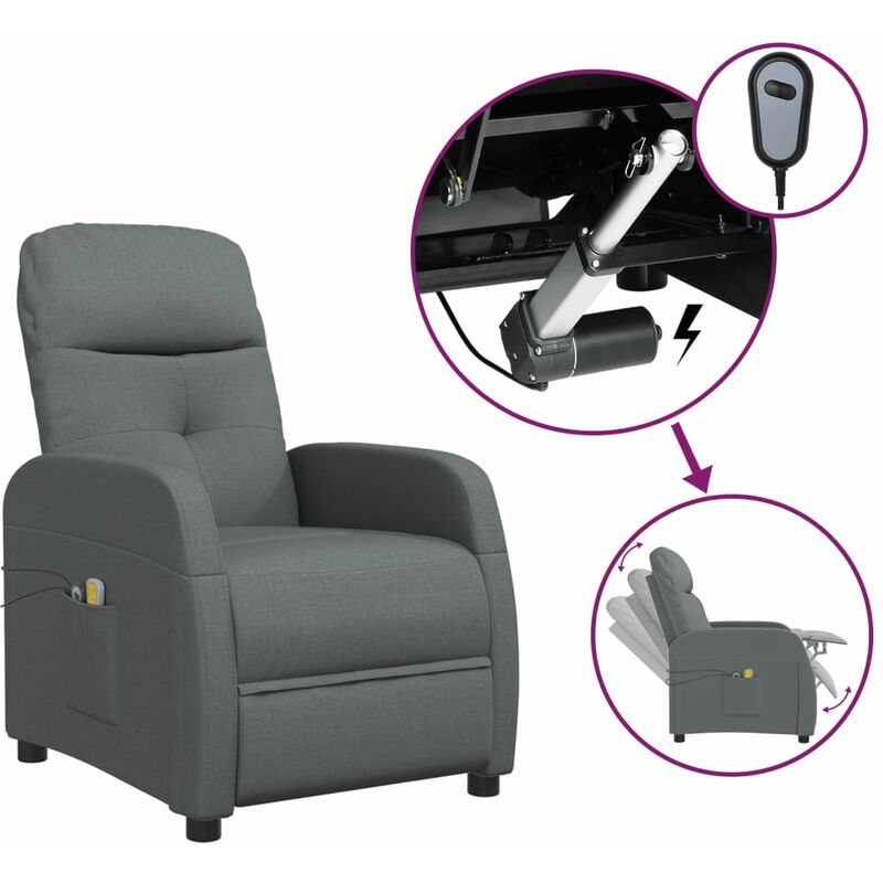 

Sillón de masaje eléctrico y reclinable de tela gris oscuro - Gris - Youthup