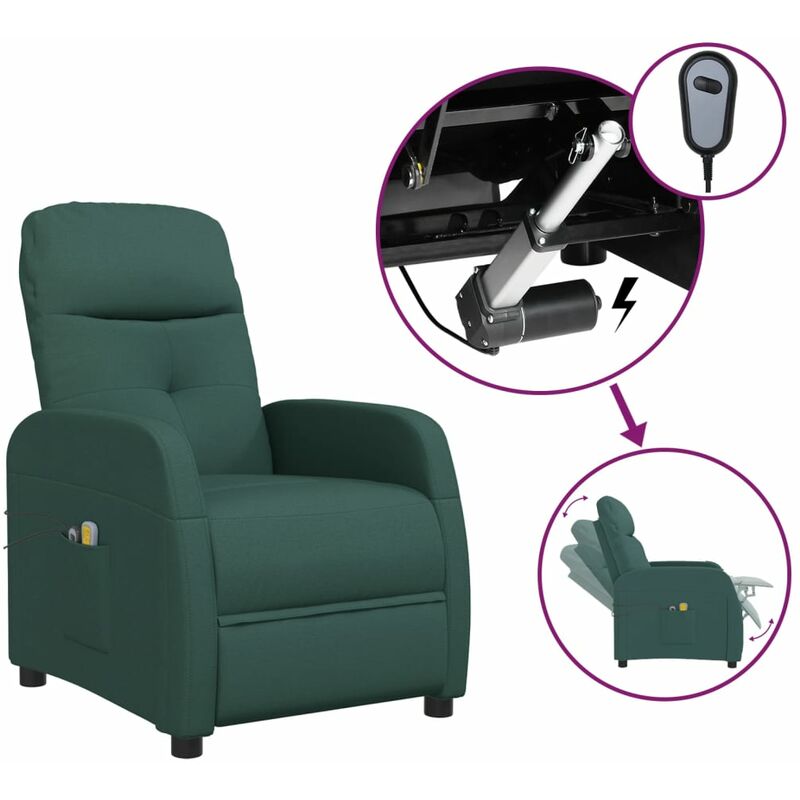 

Sillón de masaje eléctrico y reclinable de tela verde oscuro - Verde - Youthup