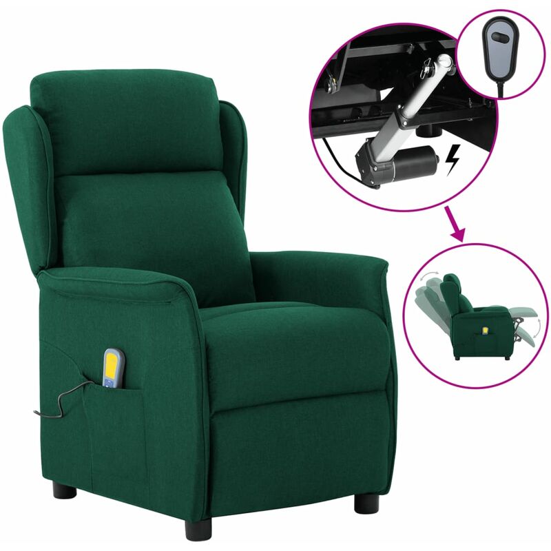 

Sillón de masaje eléctrico y reclinable de tela verde oscuro - Verde - Youthup