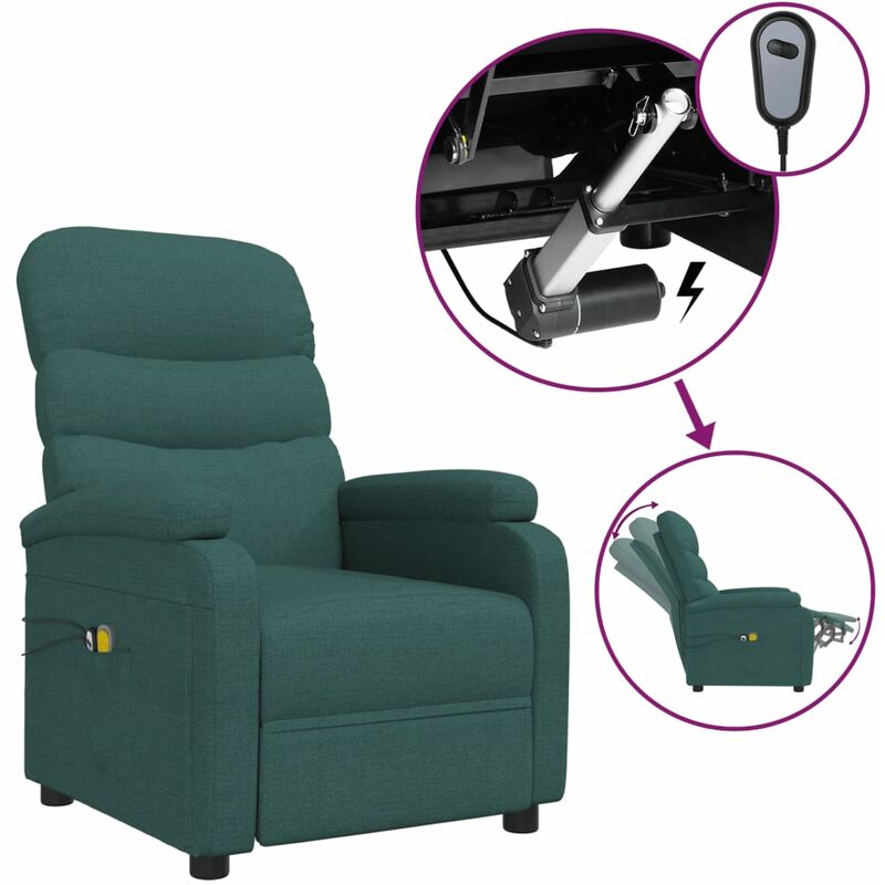 

Sillón de masaje eléctrico y reclinable de tela verde oscuro - Verde - Youthup