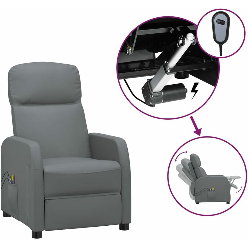 

Sillón de masaje reclinable eléctrico de cuero sintético antracita - Antracita - Youthup