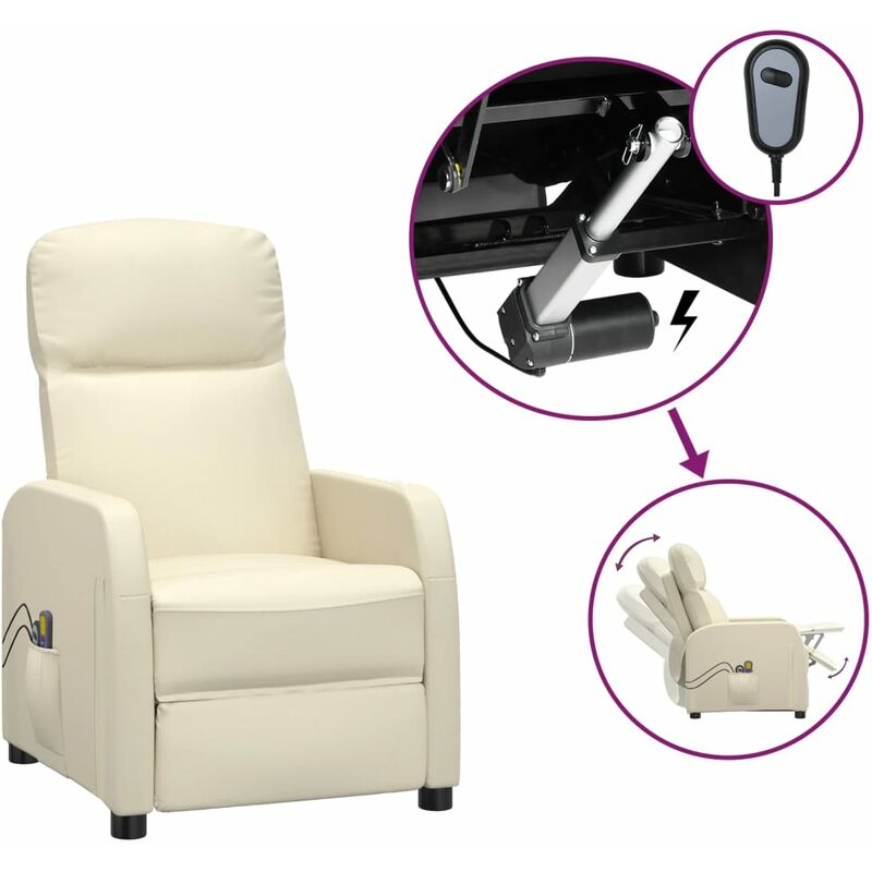 

Sillón de masaje reclinable eléctrico de piel sintética crema - Crema - Youthup
