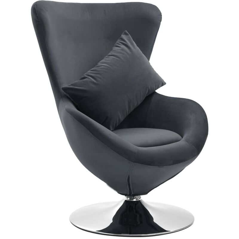 

Sillón egg giratorio de terciopelo con cojín gris oscuro - Gris - Youthup