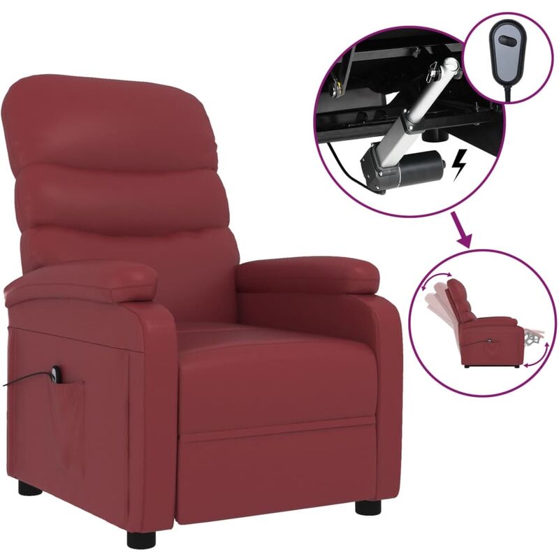 

Sillón eléctrico reclinable cuero sintético rojo tinto - Rojo - Youthup