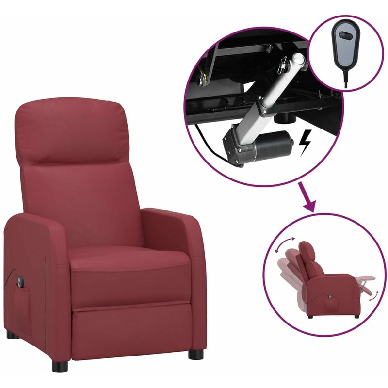 

Sillón eléctrico reclinable cuero sintético rojo tinto - Rojo - Youthup