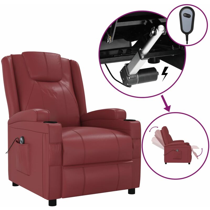 

Sillón eléctrico reclinable cuero sintético rojo vino tinto - Rojo - Youthup