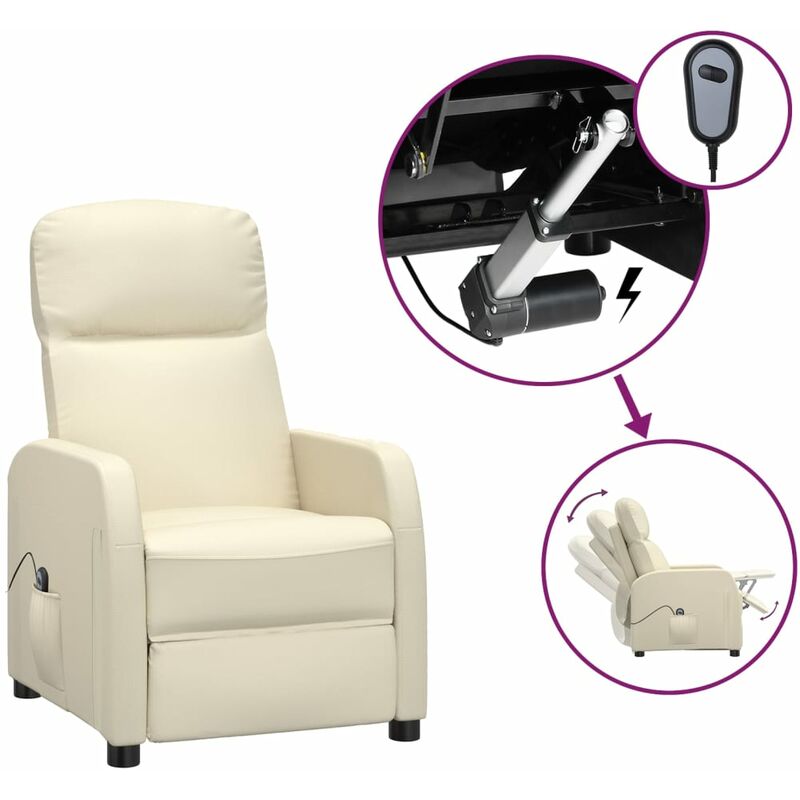 

Sillón eléctrico reclinable de cuero sintético blanco crema - Crema - Youthup