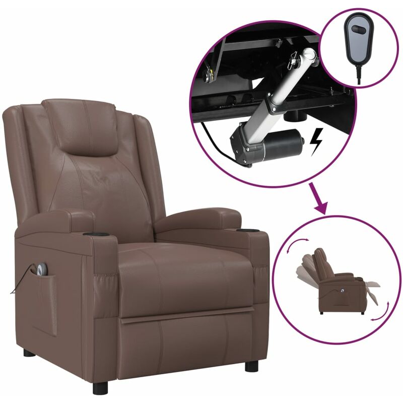 

Sillón eléctrico reclinable de cuero sintético marrón - Marrón - Youthup