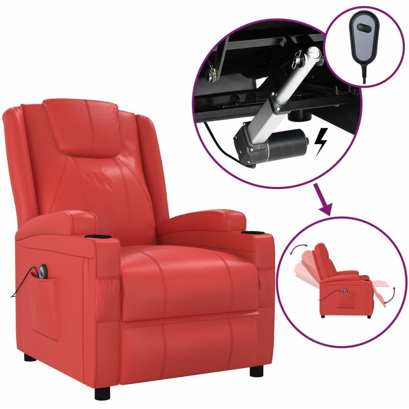 

Sillón eléctrico reclinable de cuero sintético rojo - Rojo - Youthup