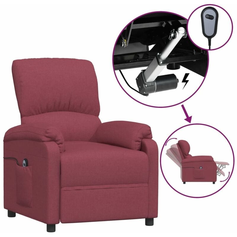 

Sillón eléctrico reclinable de tela rojo tinto - Rojo - Youthup