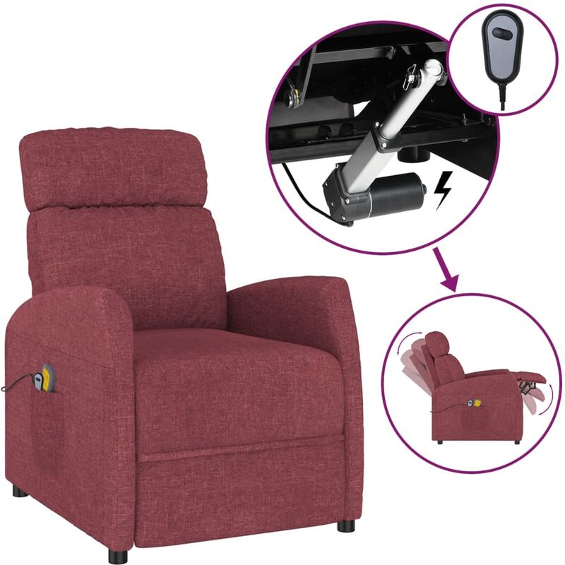 

YOUTHUP Sillón reclinable de masaje eléctrico de tela rojo tinto - Rojo