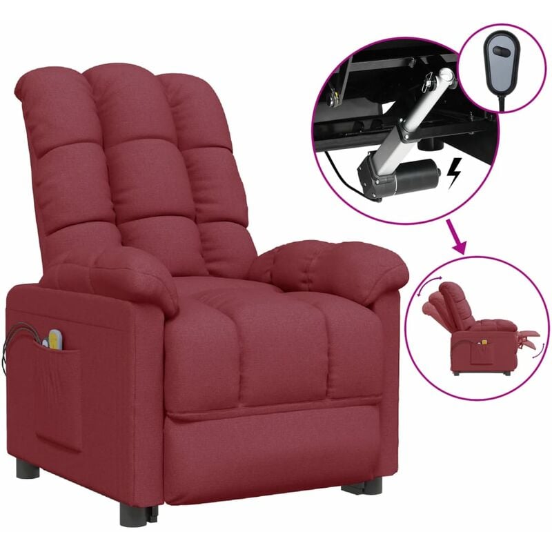

Sillón reclinable de masaje eléctrico de tela rojo tinto - Rojo - Youthup