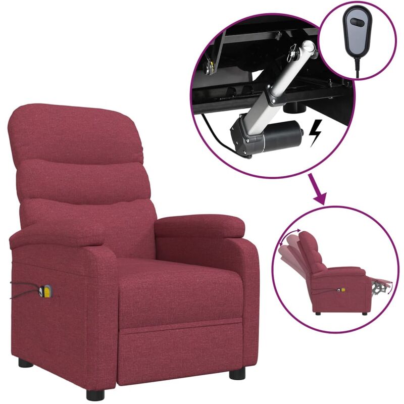 

Sillón reclinable de masaje eléctrico de tela rojo tinto - Rojo - Youthup