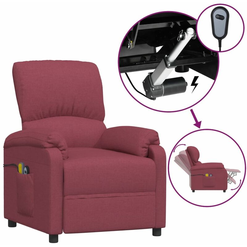 

Sillón reclinable de masaje eléctrico de tela rojo tinto - Rojo - Youthup