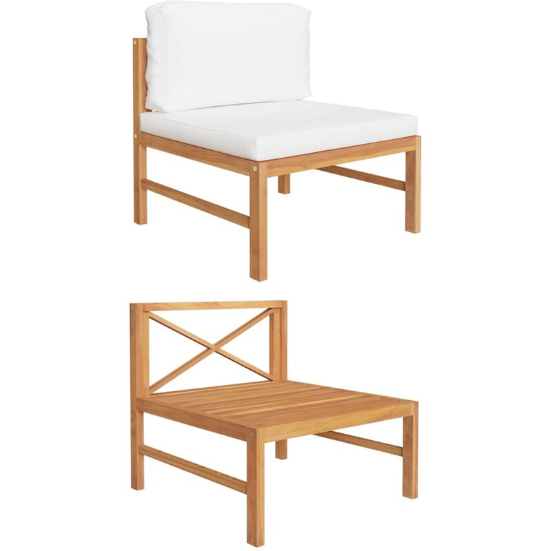 

Sofá central de madera maciza de teca con cojines crema - Marrón - Youthup