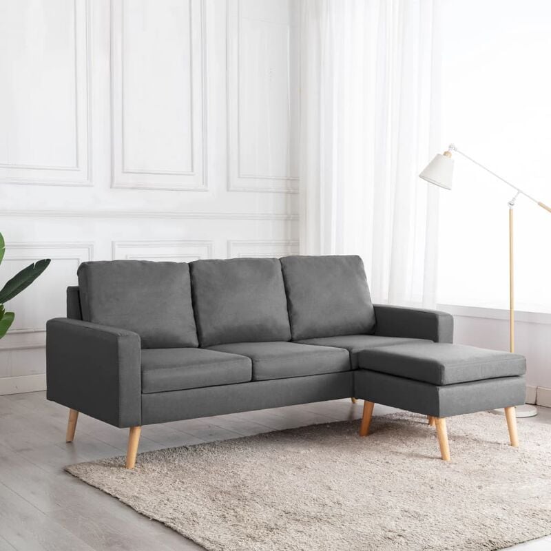 

Sofá de 3 plazas con reposapiés de tela gris claro - Gris - Youthup