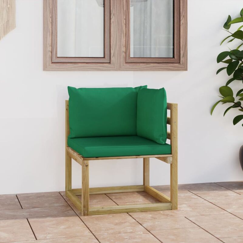 

Sofá de esquina de jardín con cojines madera impregnada verde - Youthup