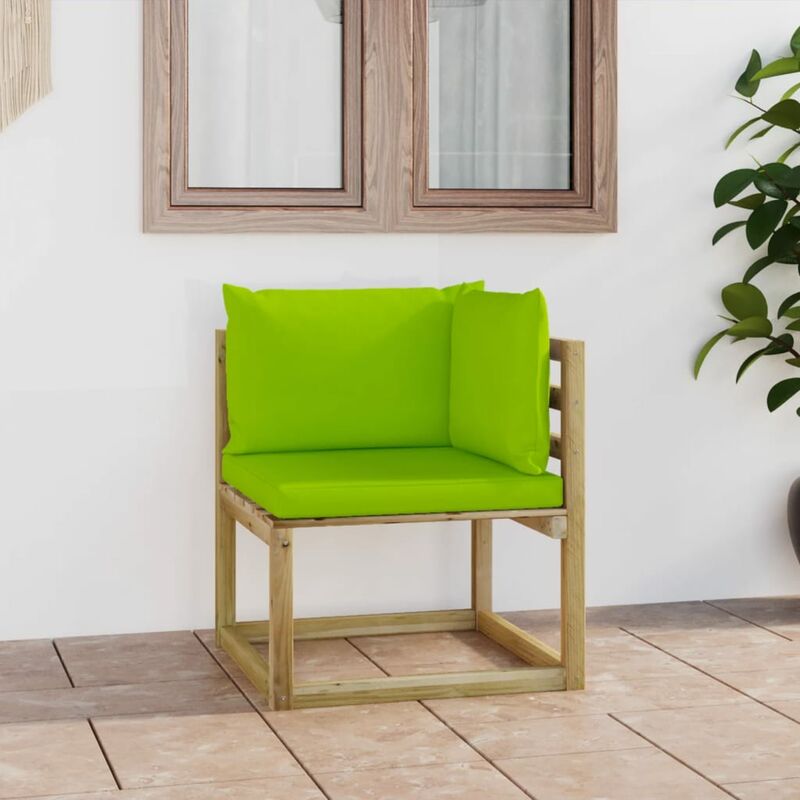 

Sofá de esquina de jardín con cojines madera impregnada verde - Youthup