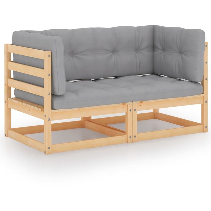 

Sofá de jardín 2 plazas con cojines madera maciza de pino - Marrón - Youthup