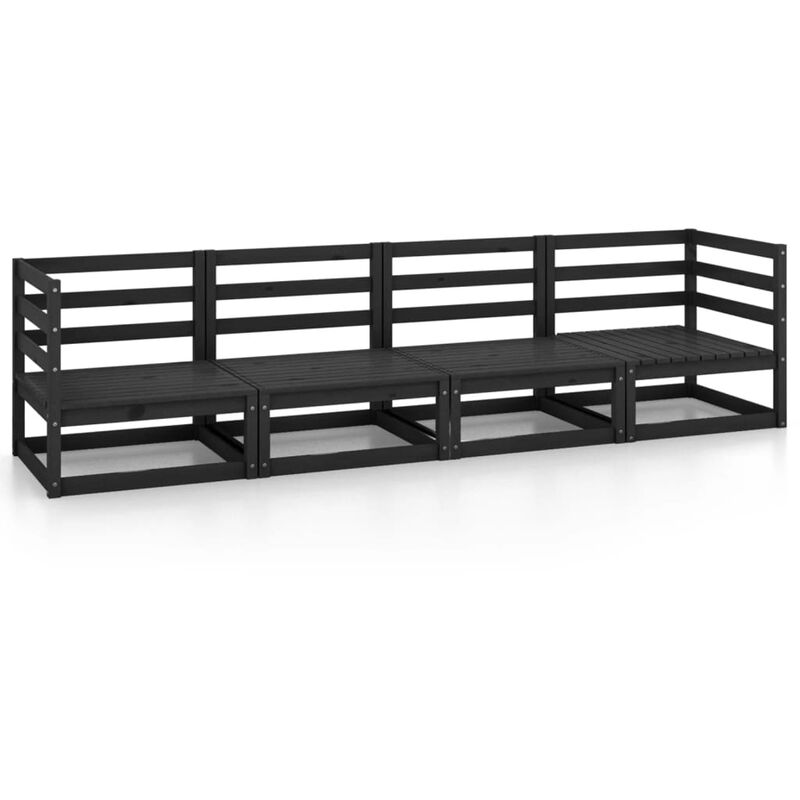 

Sofá de jardín 4 plazas negro madera maciza de pino - Negro - Youthup