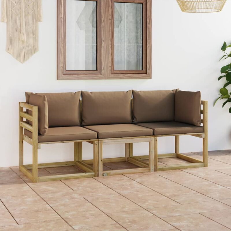 

Sofá de jardín de 3 plazas con cojines gris taupe - Marrón - Youthup