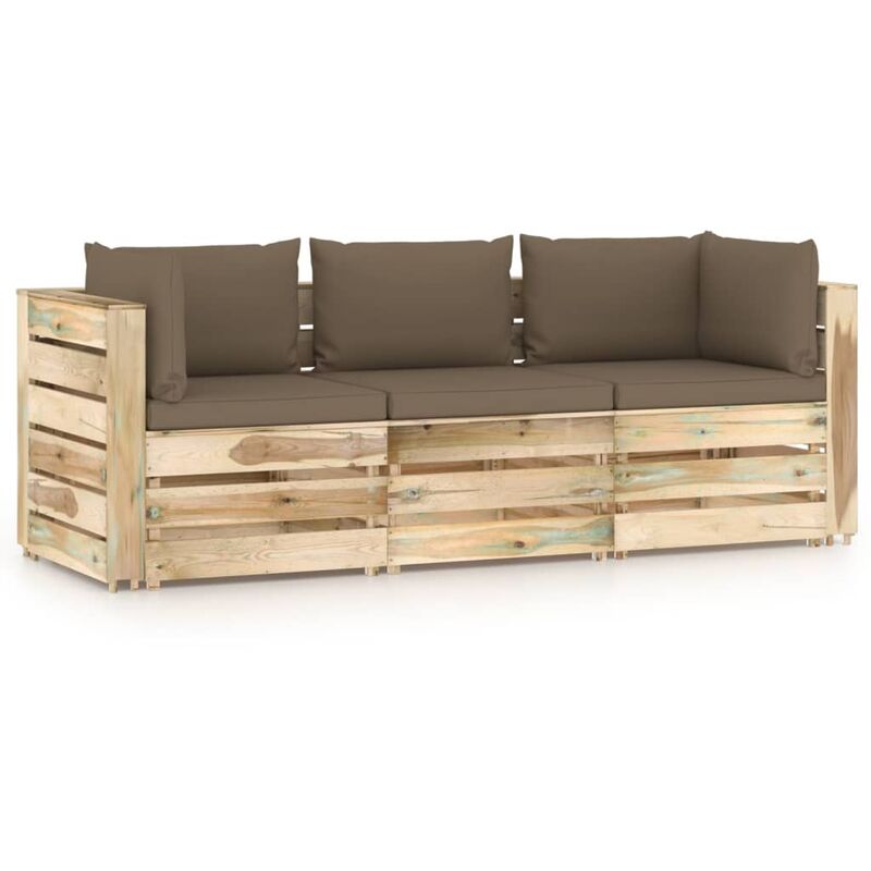 

Sofá de jardín de 3 plazas con cojines madera impregnada verde - Youthup