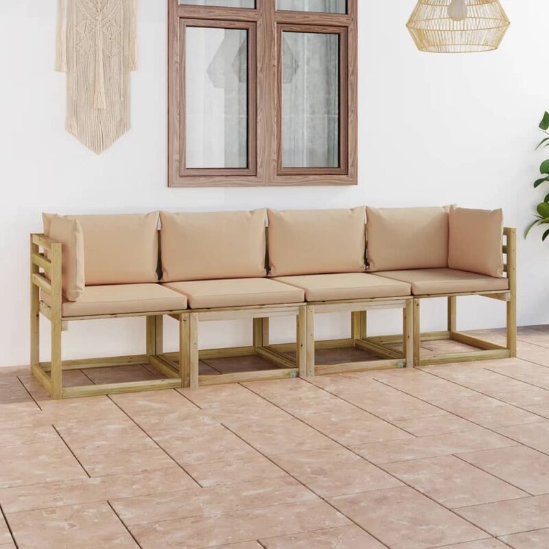 

Sofá de jardín de 4 plazas con cojines beige - Marrón - Youthup