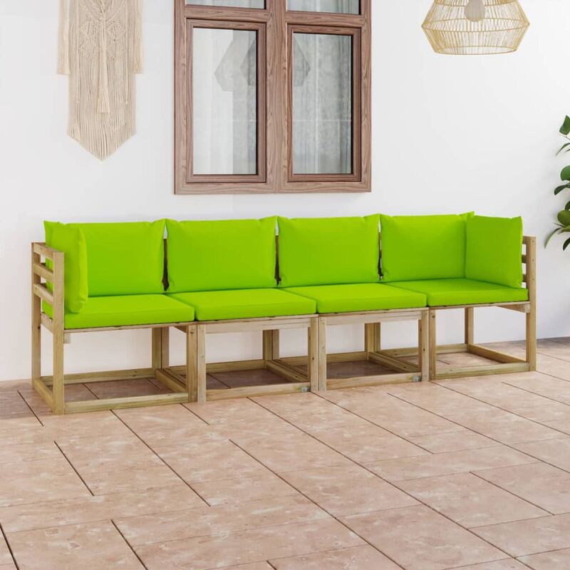 

Sofá de jardín de 4 plazas con cojines verde brillante - Marrón - Youthup