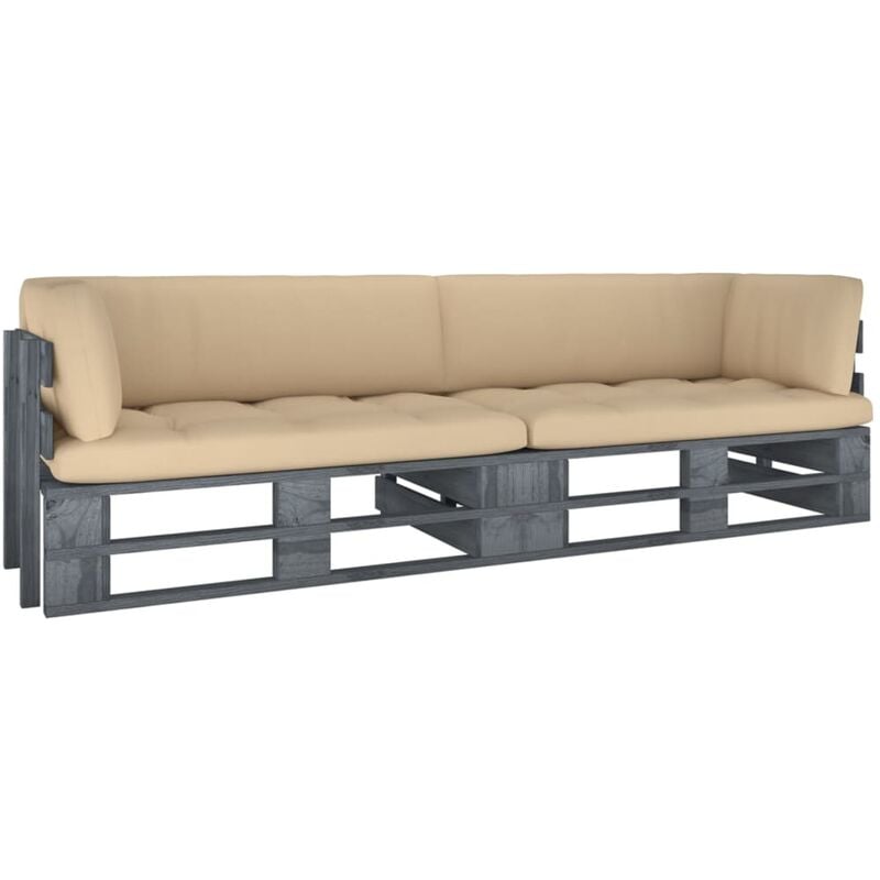 

Sofá de palets 2 plazas cojines gris madera de pino impregnada - Gris - Youthup