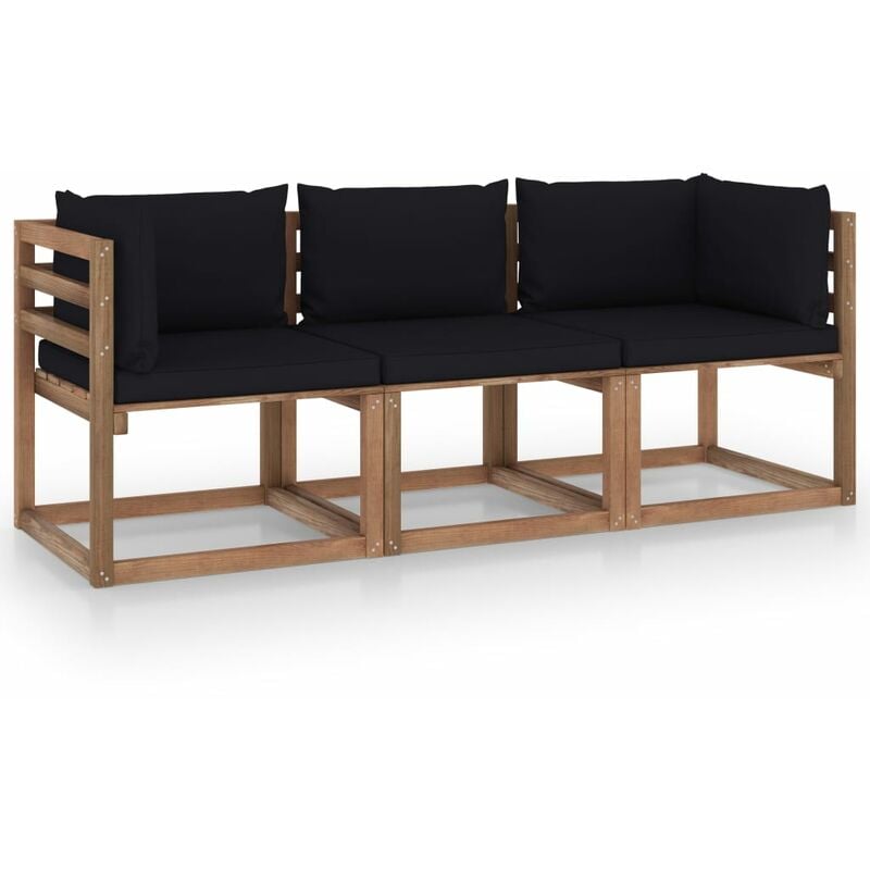 

YOUTHUP Sofá de palets de jardín 3 plazas cojines negro madera de pino - Negro