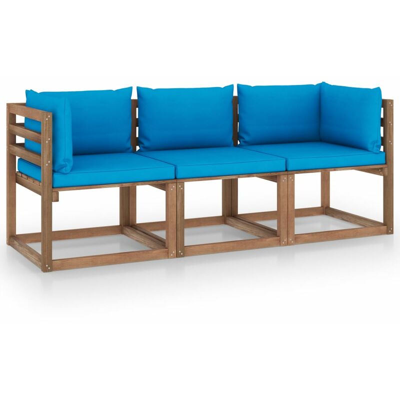 

Sofá de palés de jardín 3 plazas cojines azul claro madera pino - Azul - Youthup