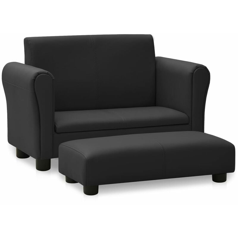 

YOUTHUP Sofá infantil con taburete de cuero sintético negro - Negro