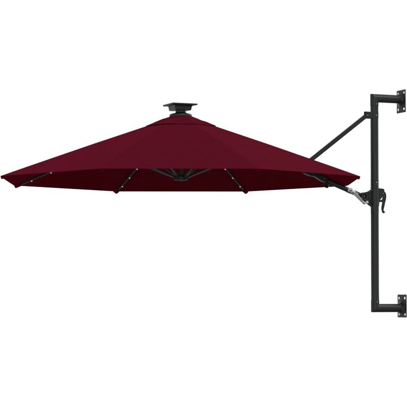 

Sombrilla de pared con LEDs y poste de metal 300 cm burdeos - Rojo - Youthup