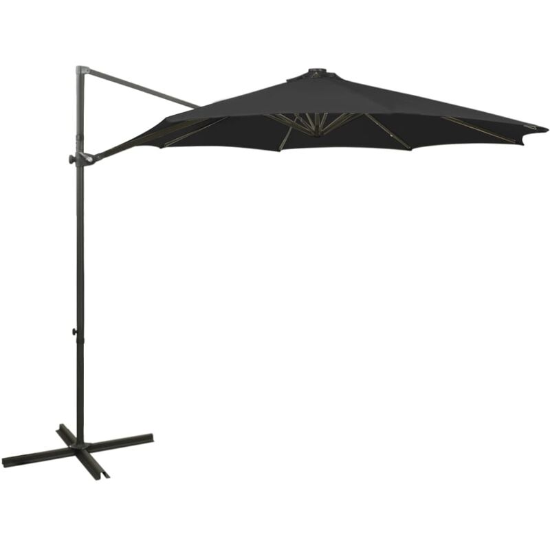 

Sombrilla voladiza con poste y luces LED negro 300 cm - Negro - Youthup