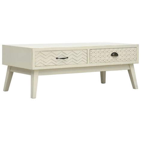 YOUTHUP Tavolino Caffè 2 Cassetti Intagliati Grigio 110x50x40cm Legno