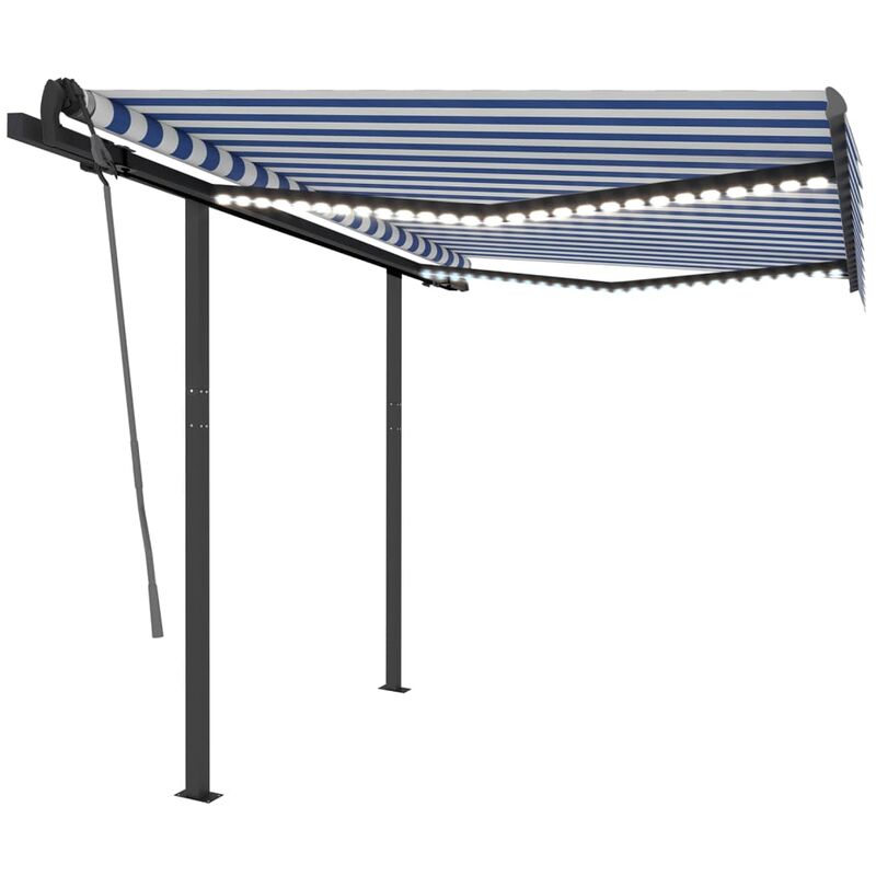 

Toldo automático LED sensor de viento azul y blanco 3,5x2,5 m - Youthup
