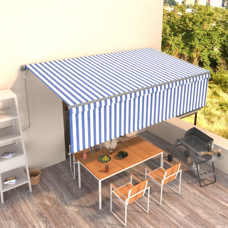 

Toldo automático retráctil con persiana 5x3 m azul y blanco - Azul - Youthup
