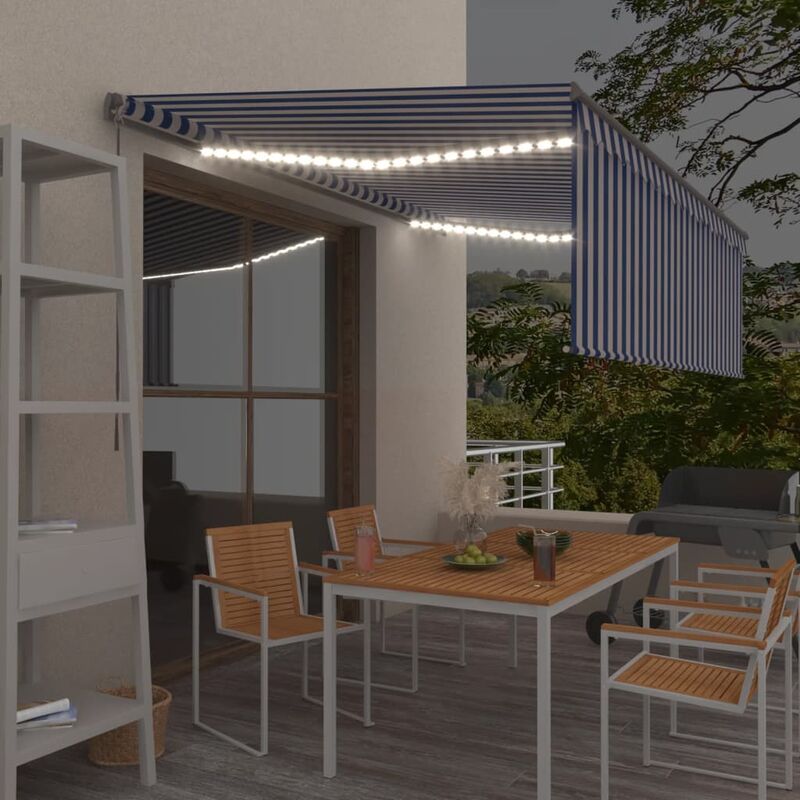 

Toldo manual retráctil con persiana y LED azul y blanco 4x3 m - Azul - Youthup