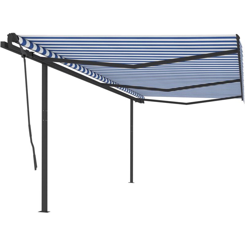 

Toldo manual retráctil con postes azul y blanco 6x3,5 m - Youthup