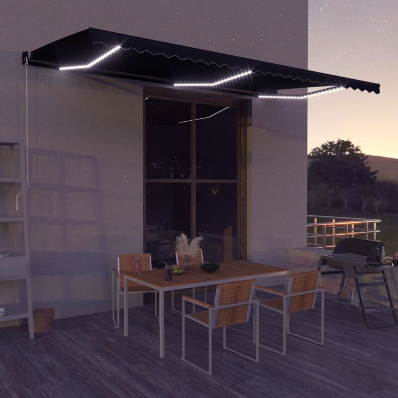 

Toldo retráctil LED y sensor de viento gris antracita 500x300cm - Gris - Youthup