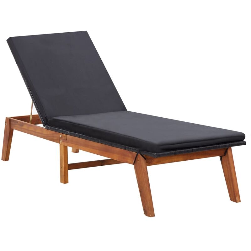 

Tumbona con cojín ratán sintético y madera maciza de acacia - Negro - Youthup